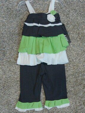 Isobella And Chloe Tiered Ruffle Tank Romper in Black, Lime & White